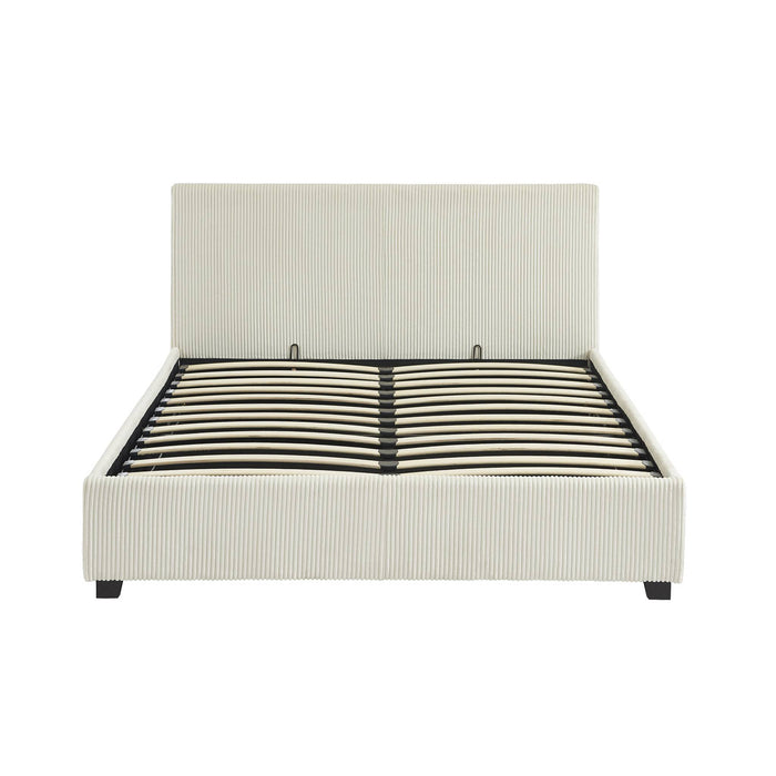 Letto a cassettone con rete a doghe 140cm, velluto a coste grosse,