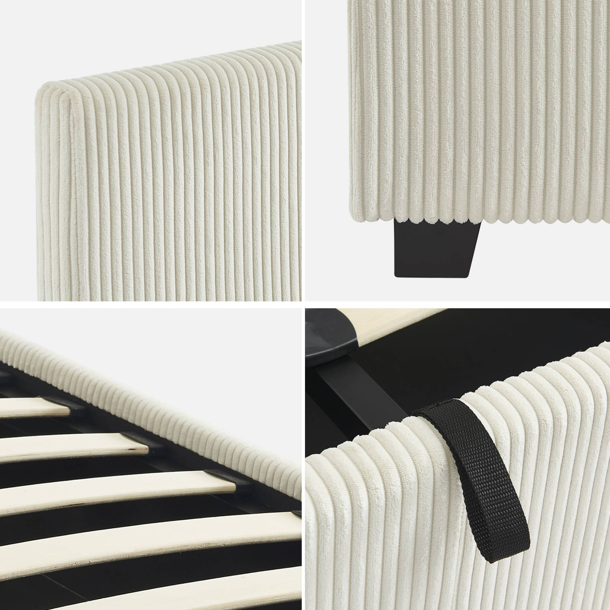 Letto a cassettone con rete a doghe 140cm, velluto a coste grosse,