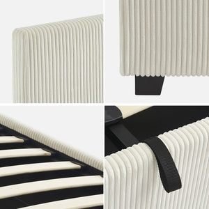 Letto a cassettone con rete a doghe 140cm, velluto a coste grosse,