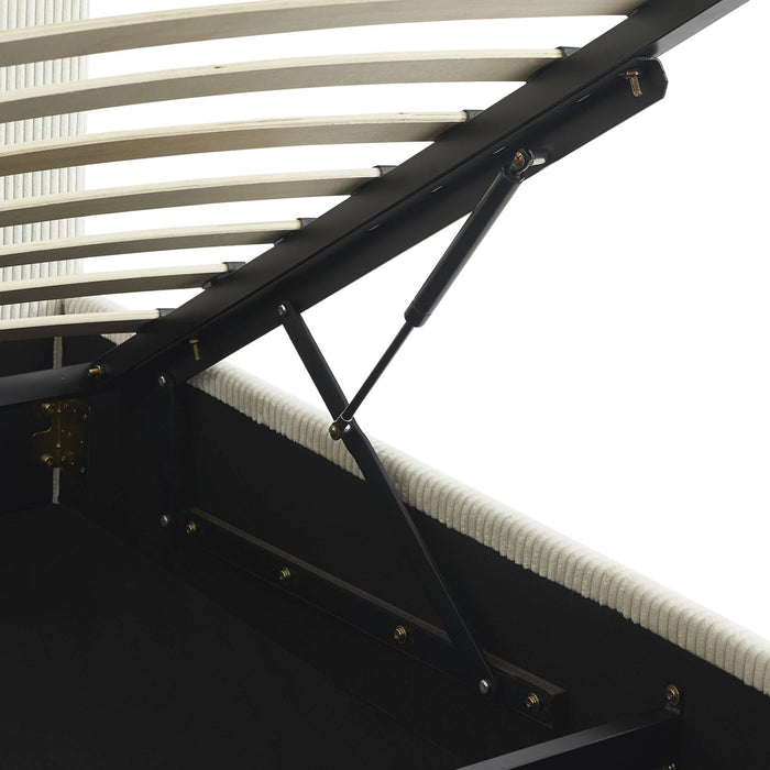 Letto a cassettone con rete a doghe 140cm, velluto a coste grosse,