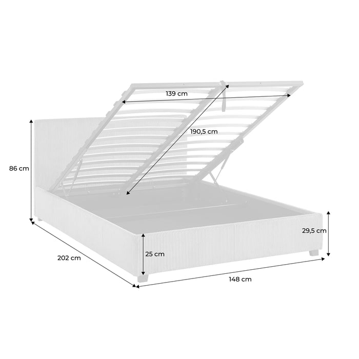 Letto a cassettone con rete a doghe 140cm, velluto a coste grosse,