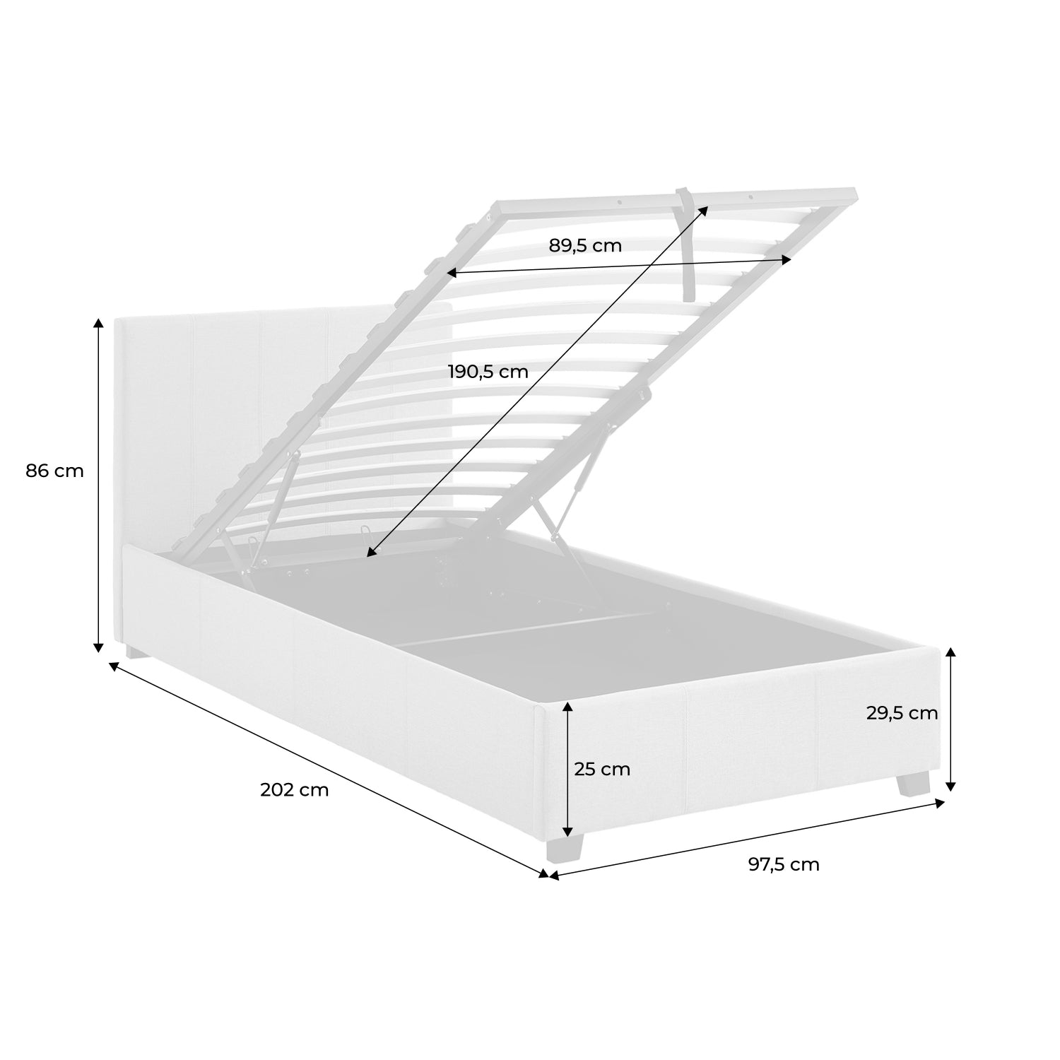 Letto a cassettone con rete a doghe 90cm, velluto a coste fini, beige