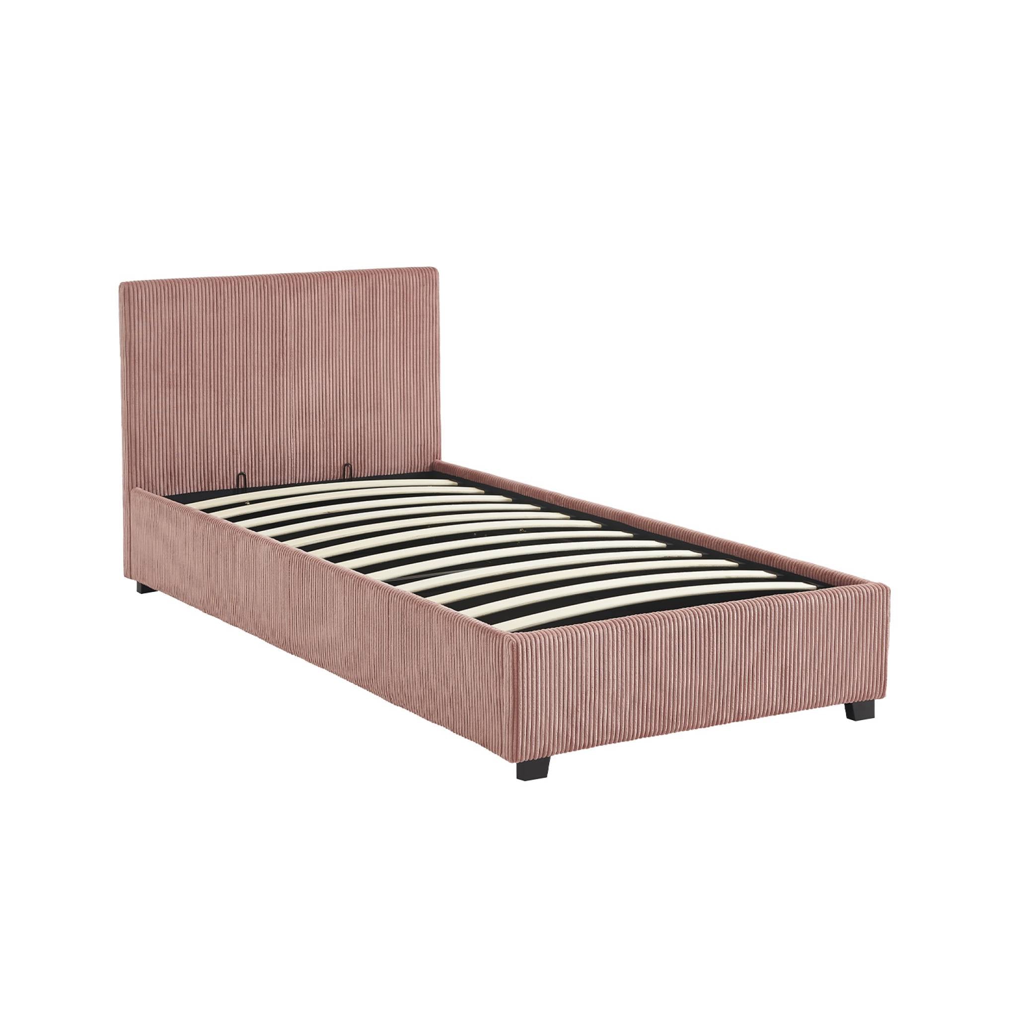 Letto con rete e testata pieghevoli 90cm, velluto a coste fini, rosa
