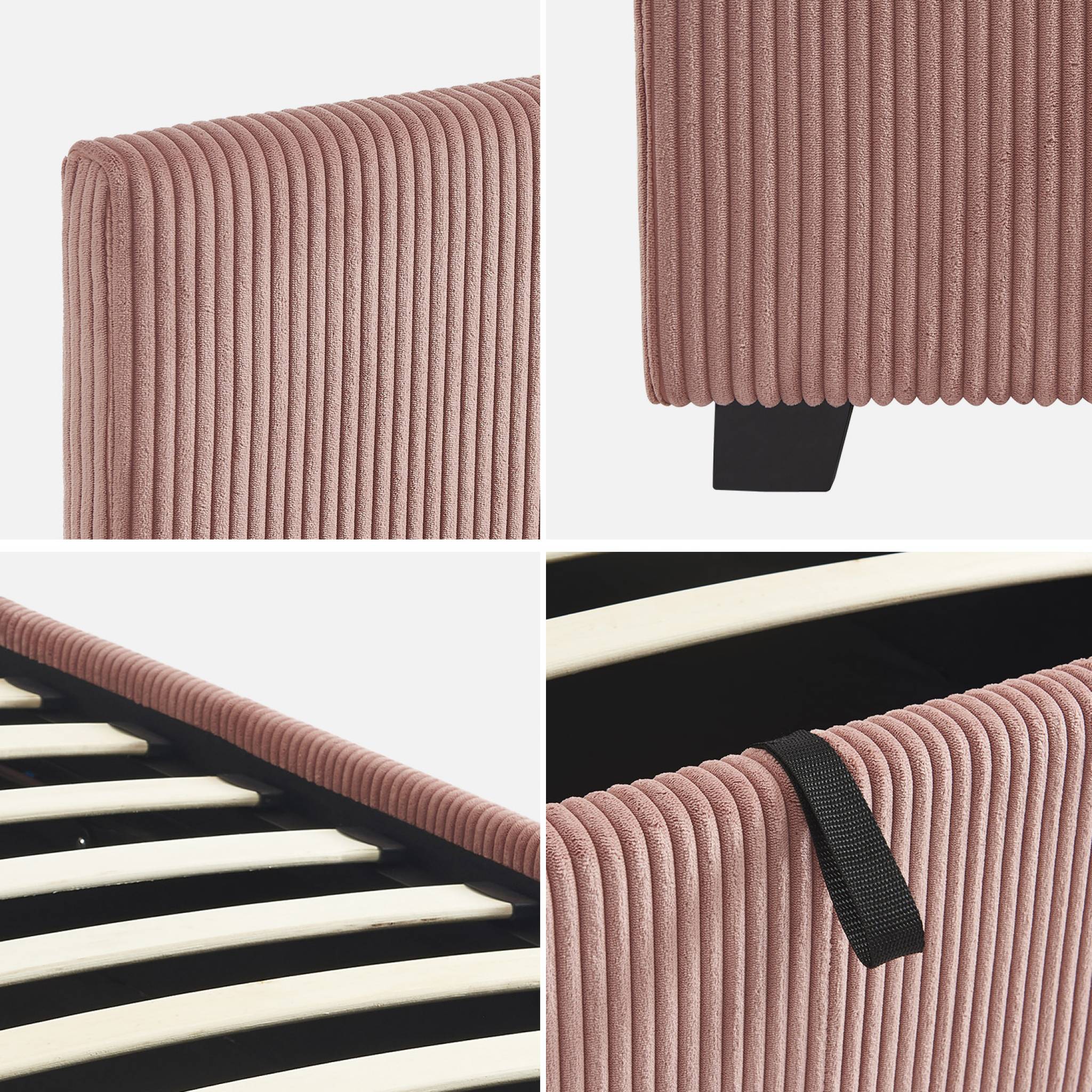 Letto con rete e testata pieghevoli 90cm, velluto a coste fini, rosa