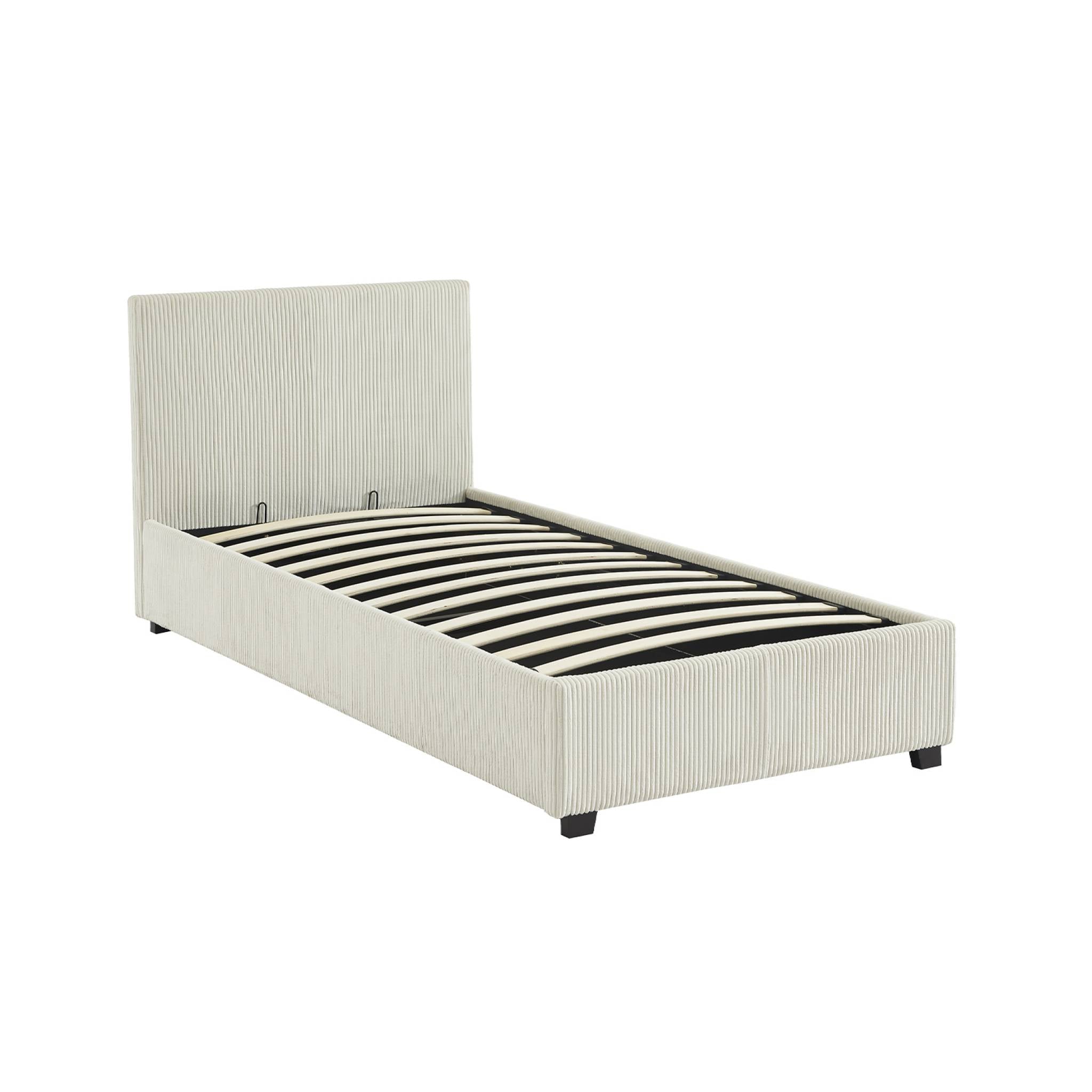 Letto con rete e testata pieghevoli 90cm, velluto a coste fini, bianco