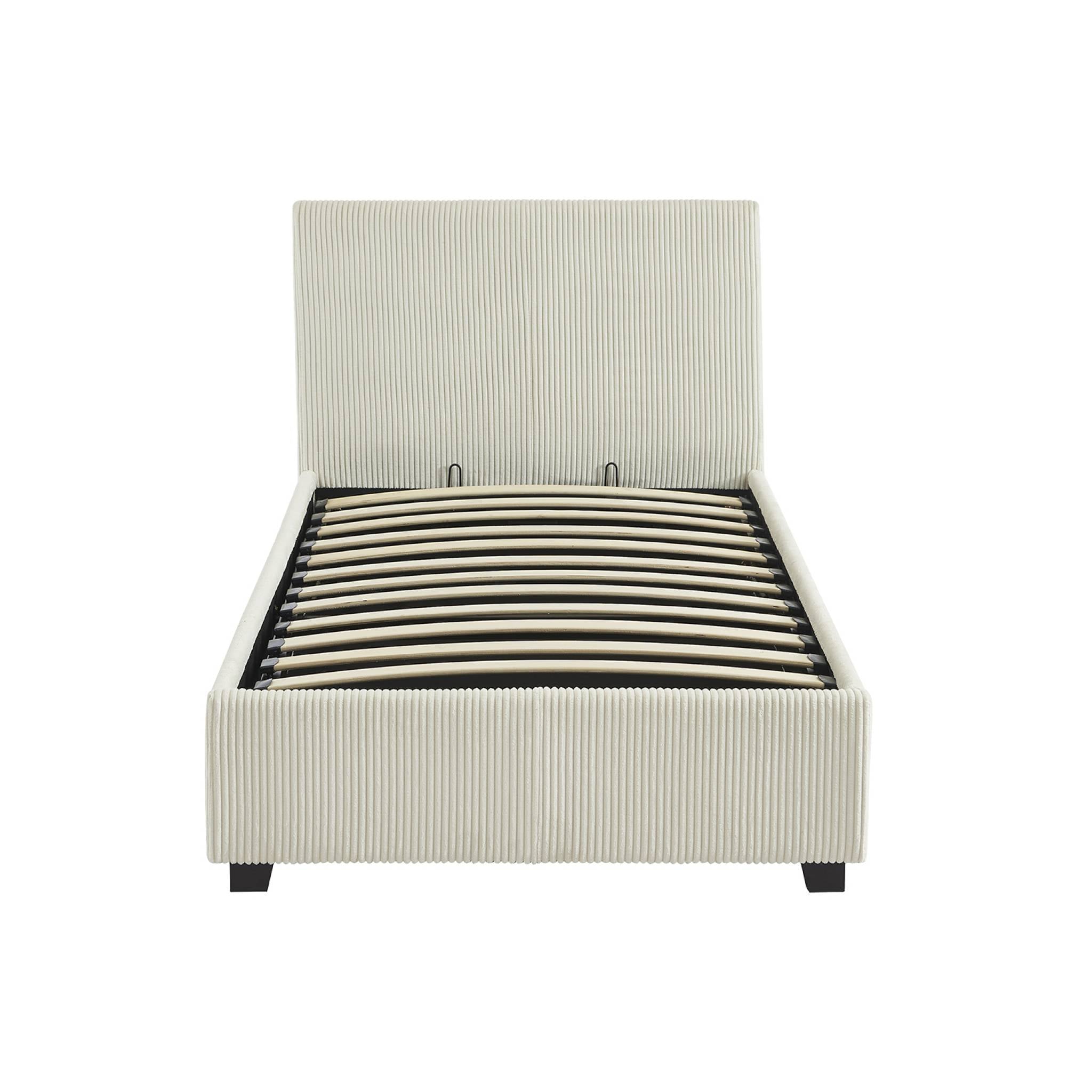 Letto con rete e testata pieghevoli 90cm, velluto a coste fini, bianco