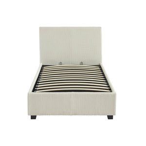 Letto con rete e testata pieghevoli 90cm, velluto a coste fini, bianco