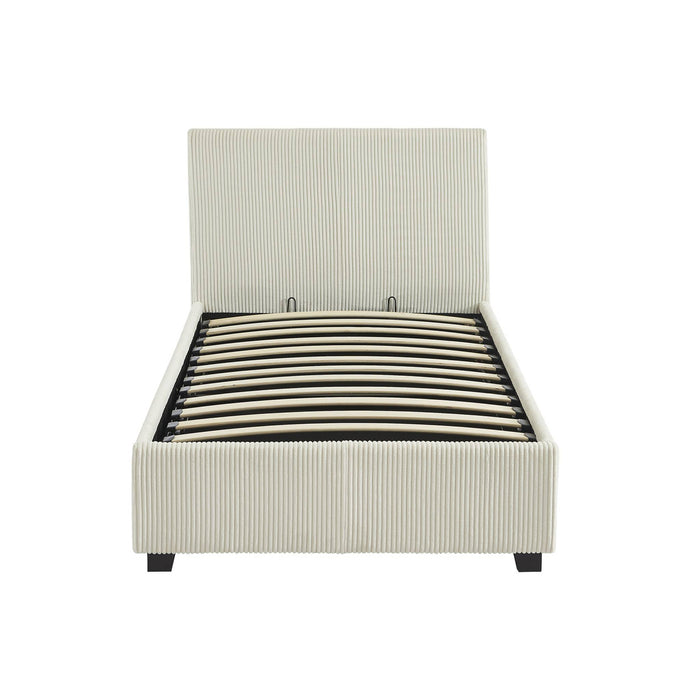 Letto con rete e testata pieghevoli 90cm, velluto a coste fini, bianco