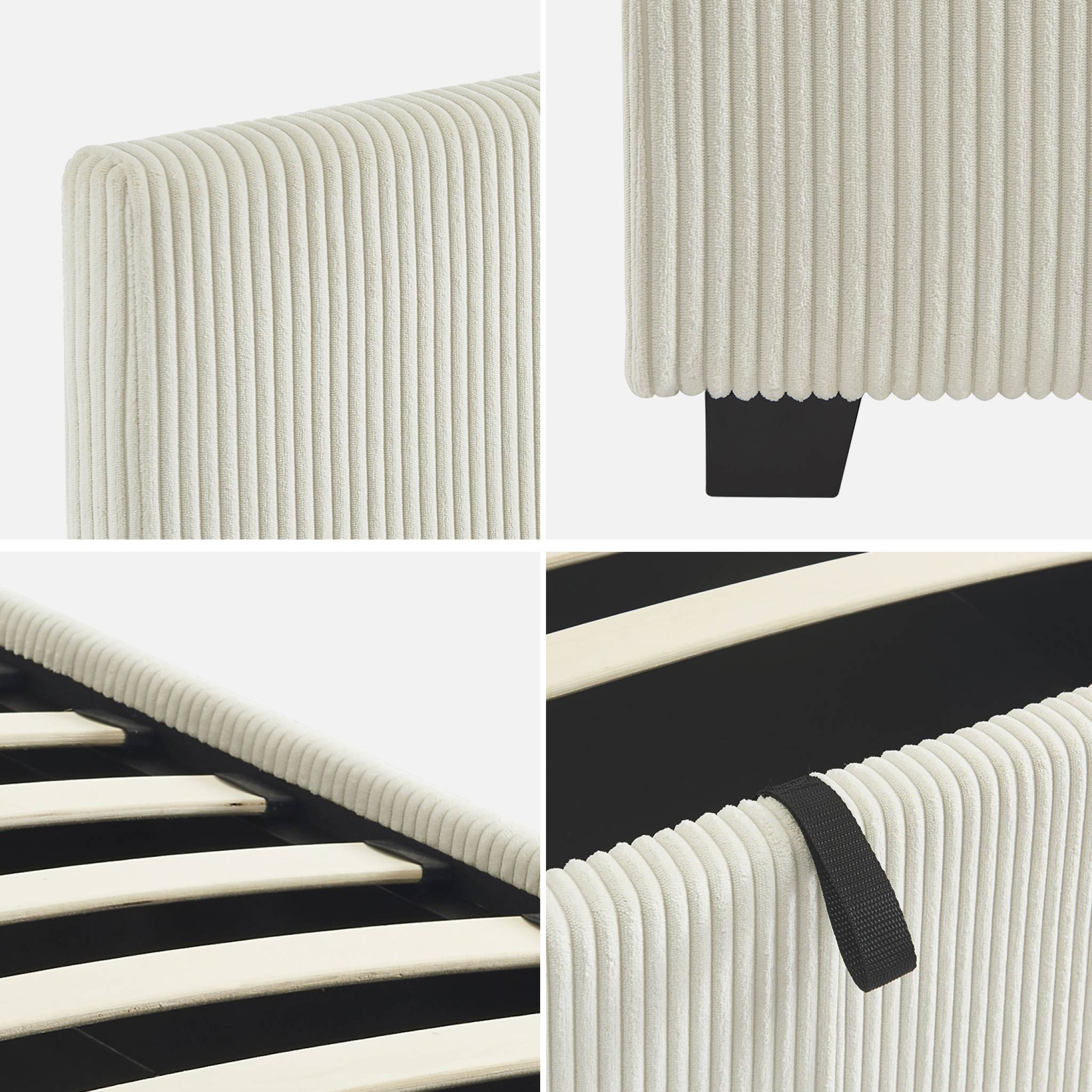 Letto con rete e testata pieghevoli 90cm, velluto a coste fini, bianco