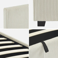 Letto con rete e testata pieghevoli 90cm, velluto a coste fini, bianco