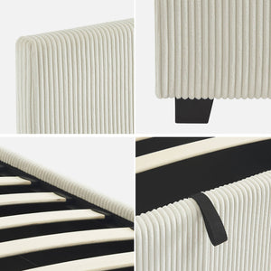 Letto con rete e testata pieghevoli 90cm, velluto a coste fini, bianco