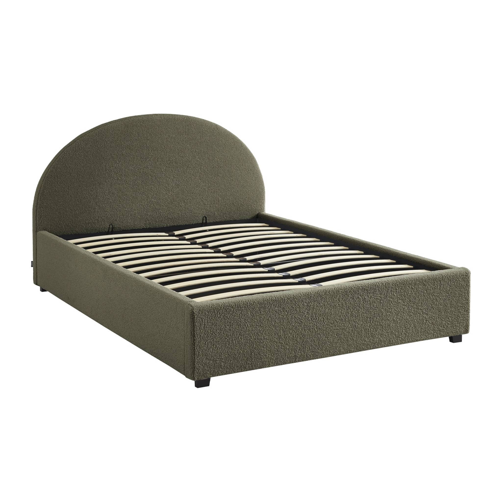 Struttura letto con contenitore e testiera 140cm, imbottita bouclé,