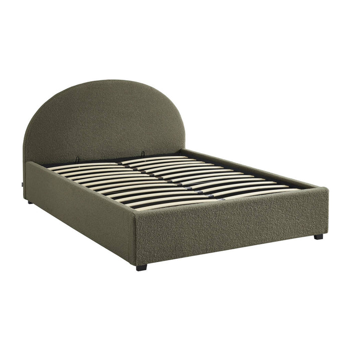 Struttura letto con contenitore e testiera 140cm, imbottita bouclé,