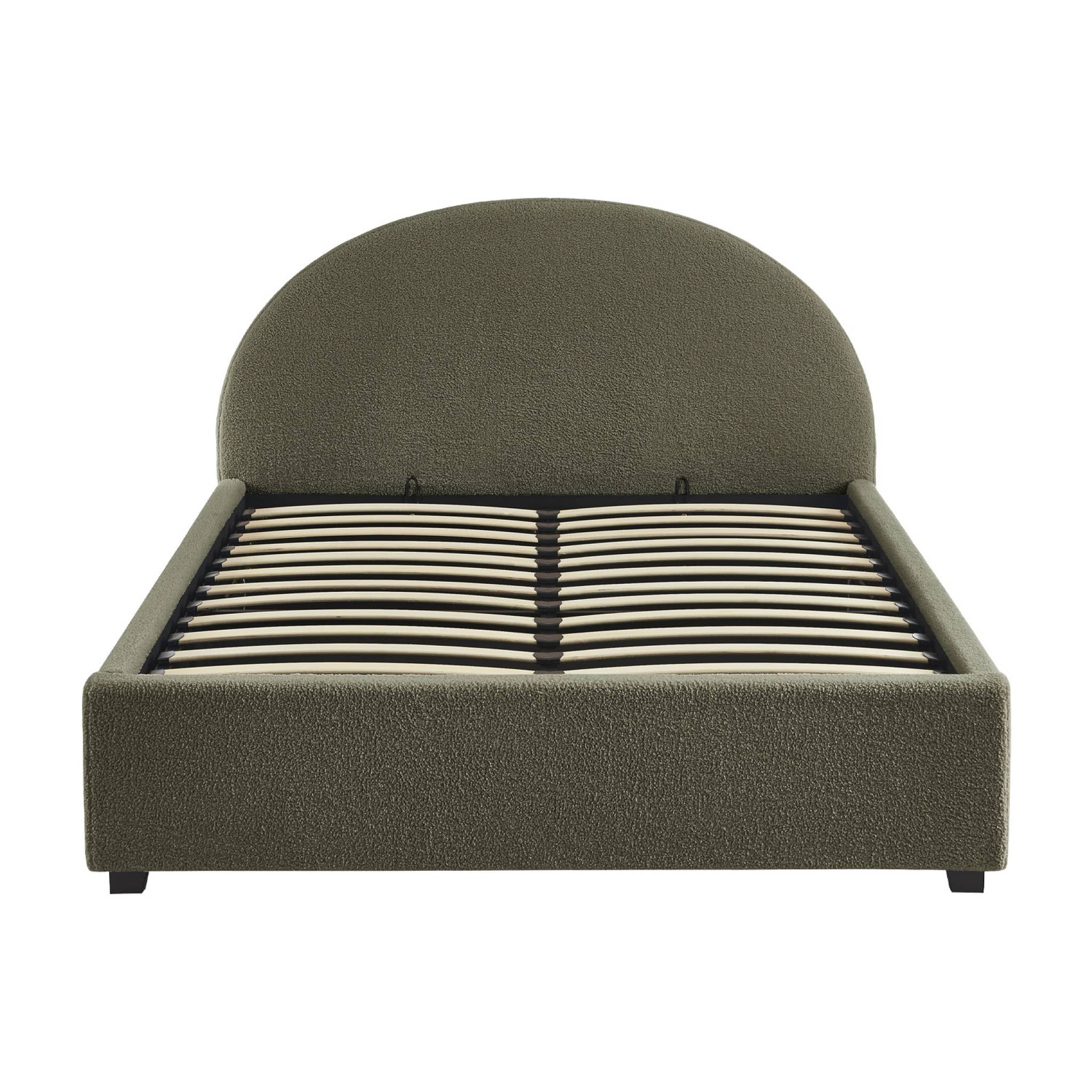 Struttura letto con contenitore e testiera 140cm, imbottita bouclé,