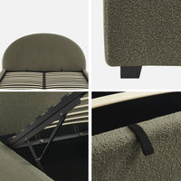 Struttura letto con contenitore e testiera 140cm, imbottita bouclé,
