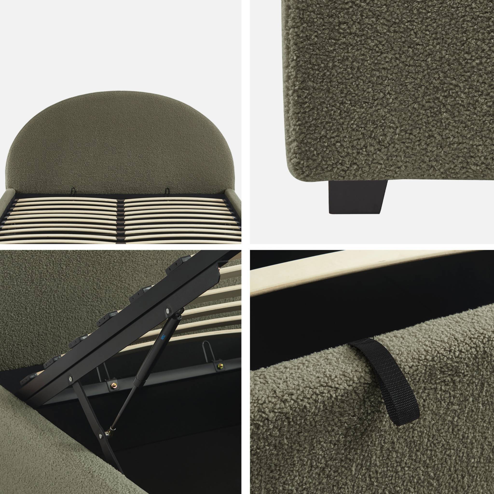 Struttura letto con contenitore e testiera 140cm, imbottita bouclé,