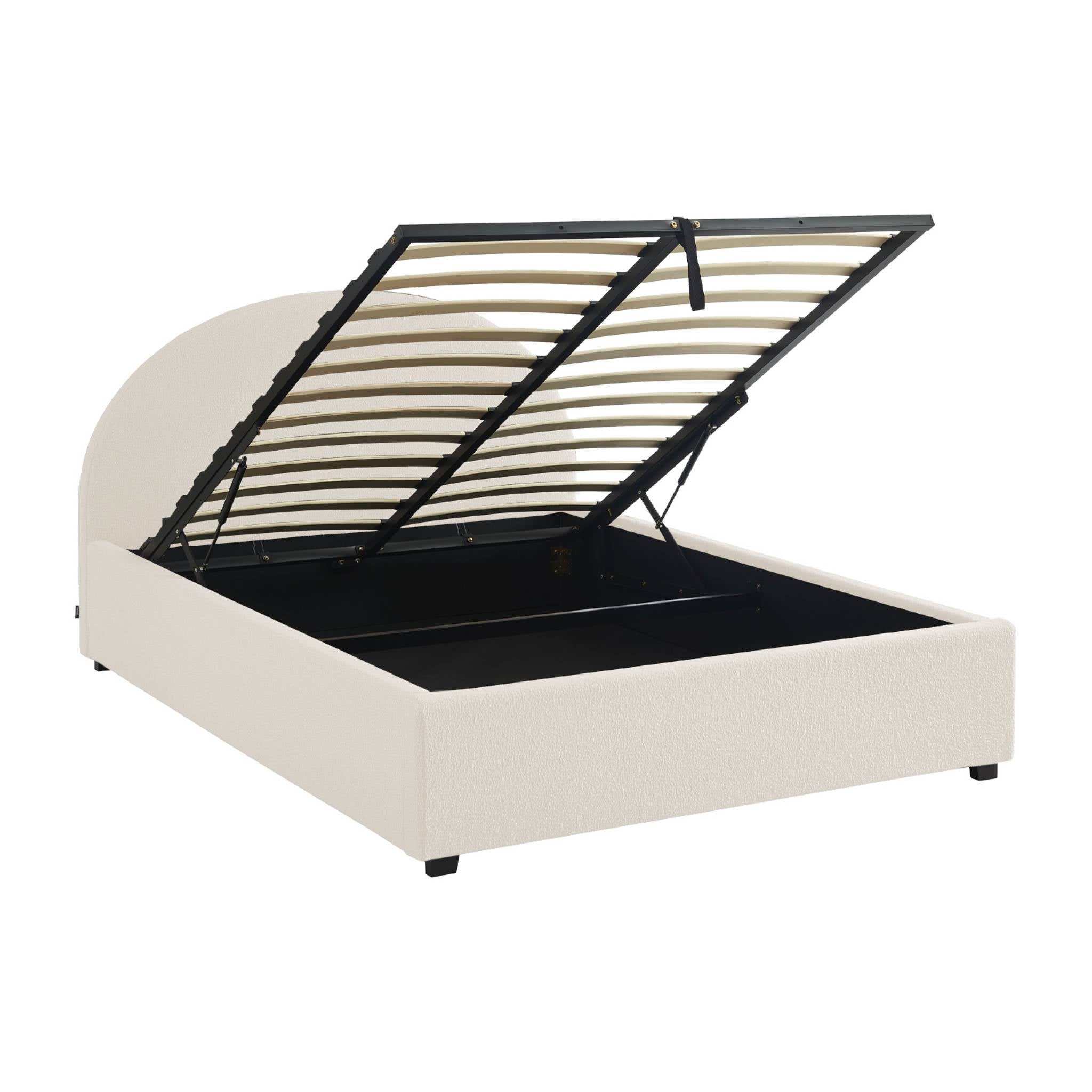 Struttura letto con contenitore e testiera 140cm, imbottita bouclé,