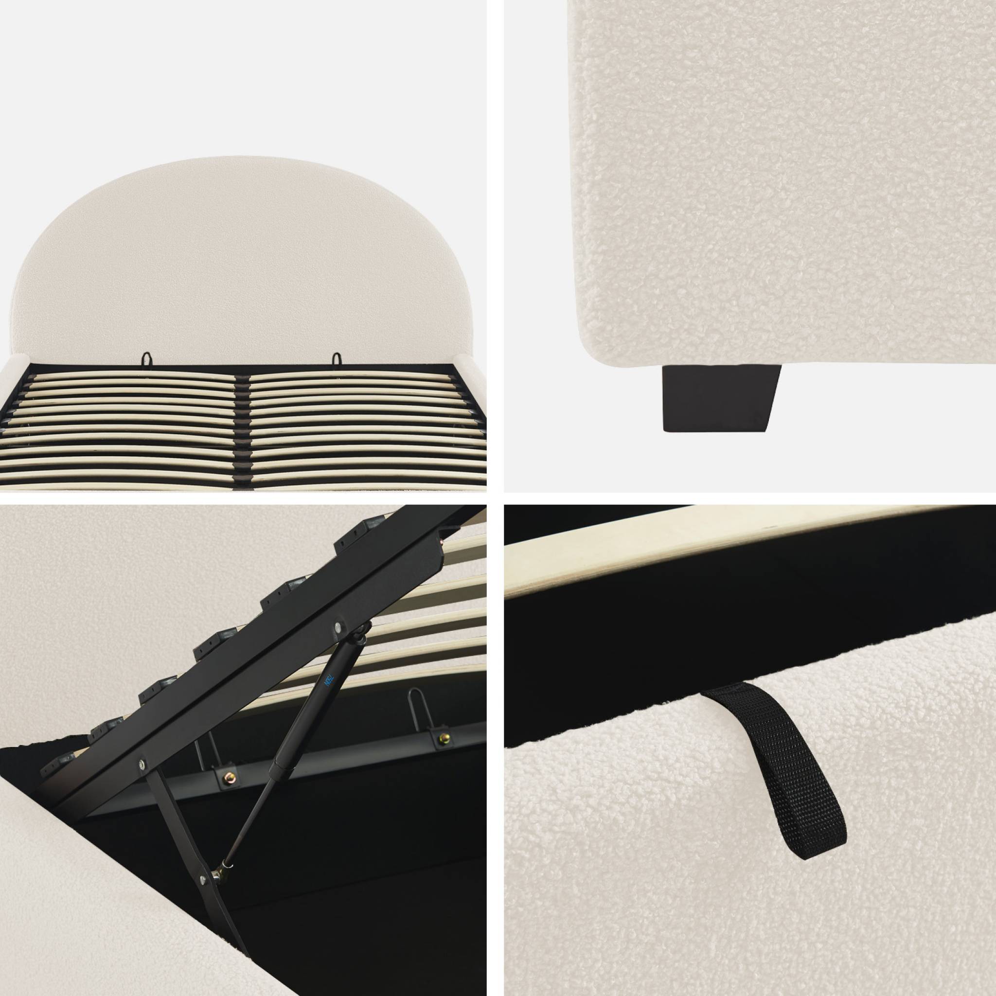 Struttura letto con contenitore e testiera 140cm, imbottita bouclé,