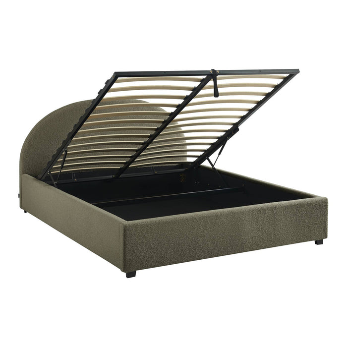 Struttura letto con contenitore e testiera 160cm, imbottita bouclé,