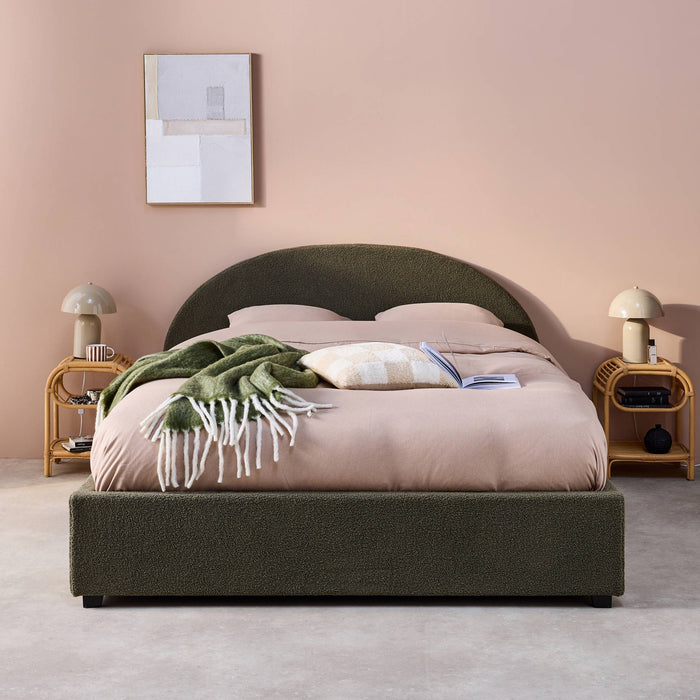 Struttura letto con contenitore e testiera 140cm, imbottita bouclé,