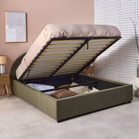 Struttura letto con contenitore e testiera 140cm, imbottita bouclé,