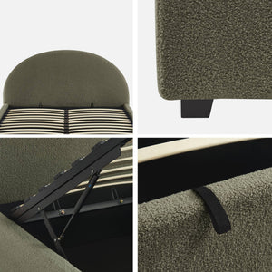 Struttura letto con contenitore e testiera 160cm, imbottita bouclé,