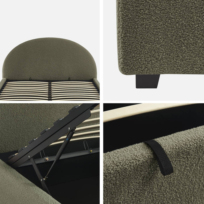 Struttura letto con contenitore e testiera 160cm, imbottita bouclé,