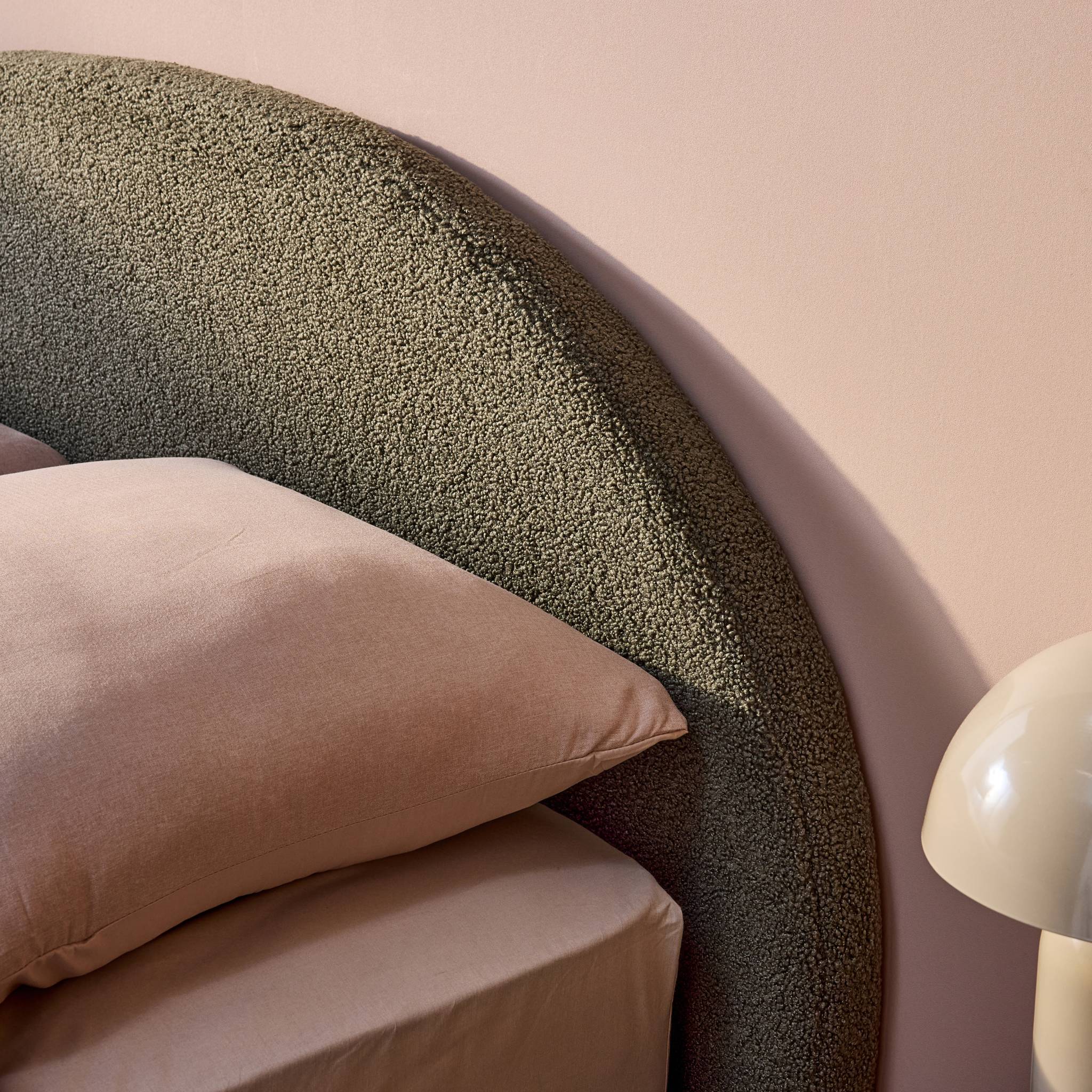 Struttura letto con contenitore e testiera 140cm, imbottita bouclé,