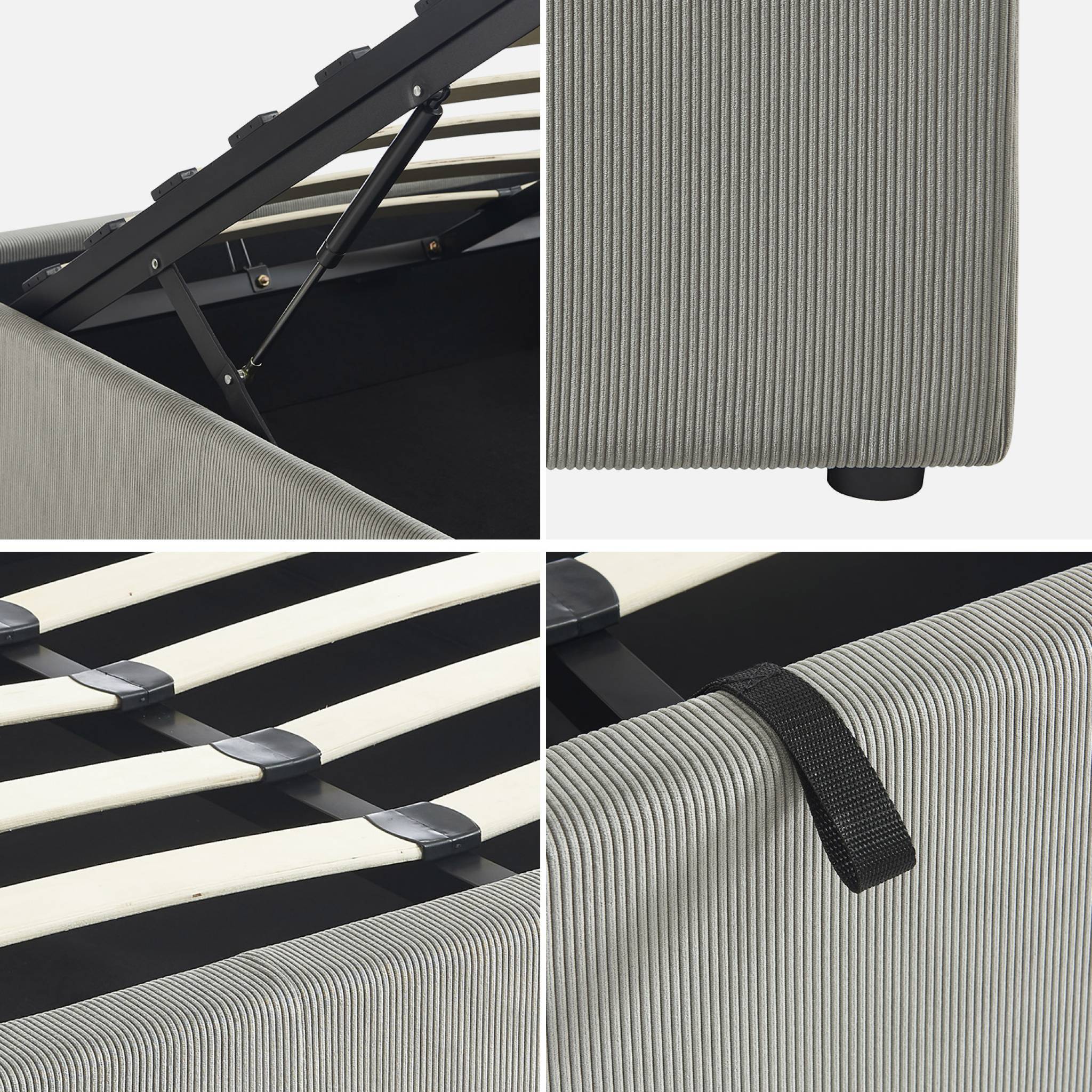 struttura letto con contenitore e rete a doghe 160cm, imbottita coste