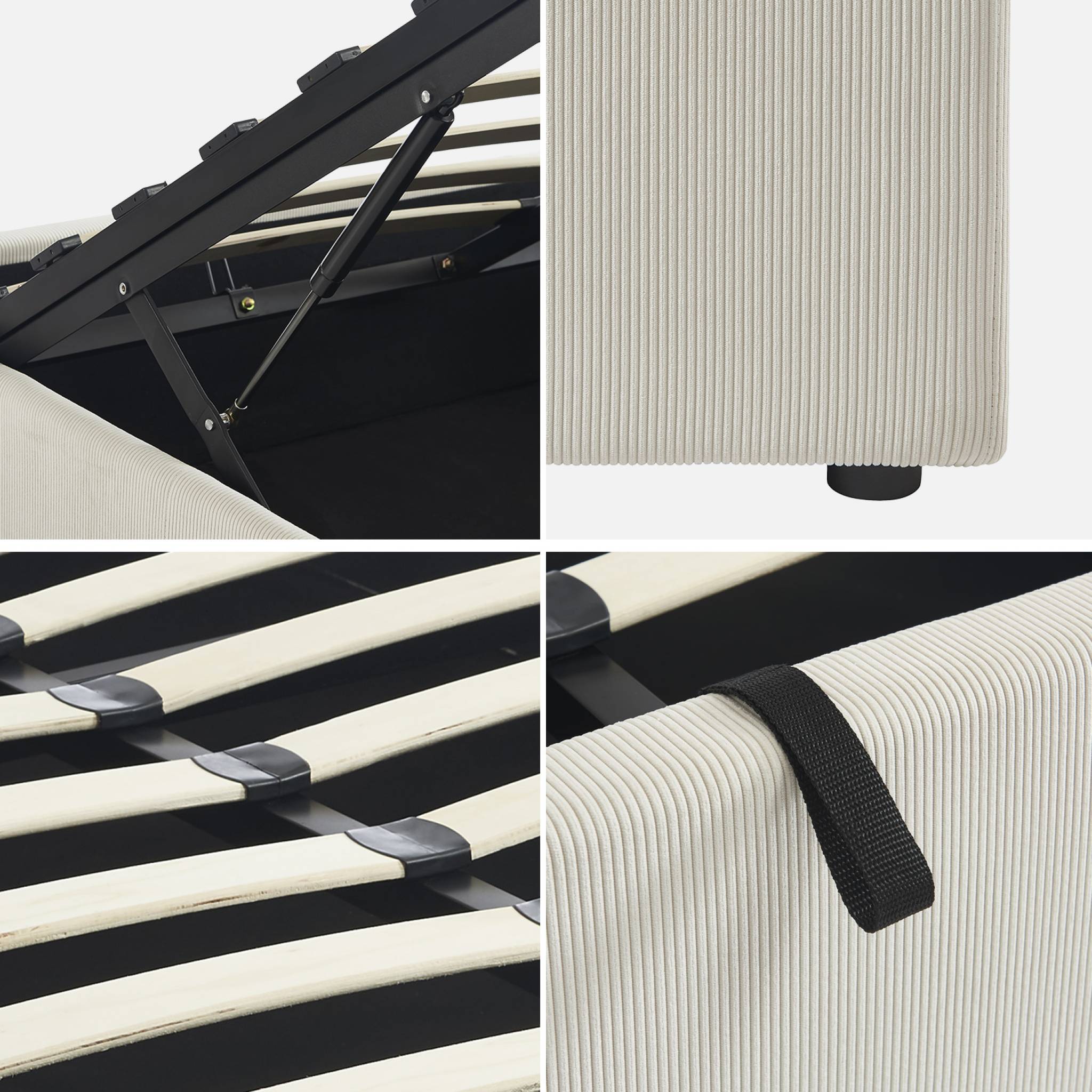 struttura letto con contenitore e rete a doghe 160cm, imbottita coste