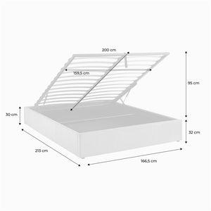 struttura letto con contenitore e rete a doghe 160cm, imbottita coste