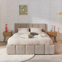 Letto box con rete a doghe e testiera 160 x 200 cm, bouclé , beige