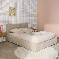 Letto box con rete a doghe e testiera 160 x 200 cm, bouclé , beige