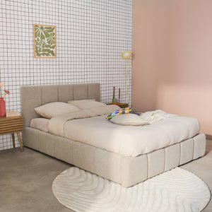 Letto box con rete a doghe e testiera 160 x 200 cm, bouclé , beige