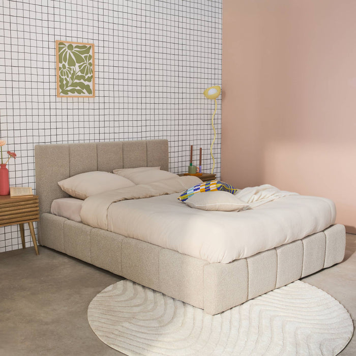 Letto box con rete a doghe e testiera 160 x 200 cm, bouclé , beige