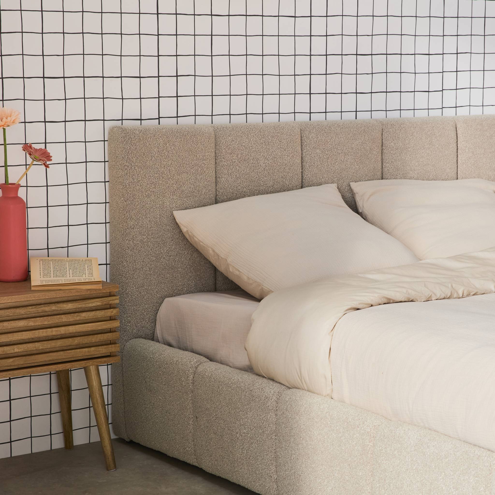 Struttura letto con contenitore e testiera 140cmx190cm, imbottita