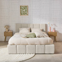 Letto box con rete a doghe e testiera 160 x 200 cm, bouclé , bianco