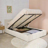 Letto box con rete a doghe e testiera 160 x 200 cm, bouclé , bianco