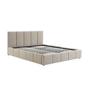 Letto box con rete a doghe e testiera 160 x 200 cm, bouclé , beige