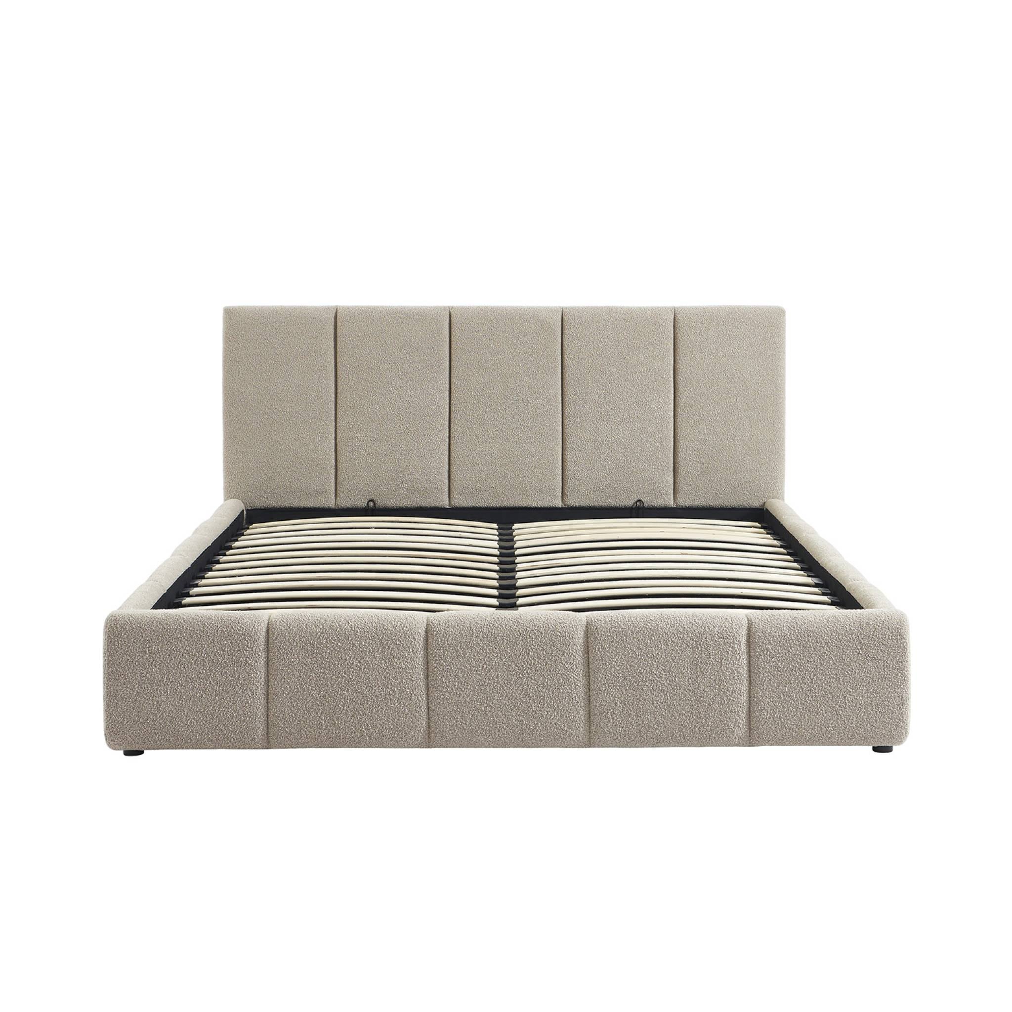 Letto box con rete a doghe e testiera 160 x 200 cm, bouclé , beige