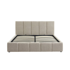 Letto box con rete a doghe e testiera 160 x 200 cm, bouclé , beige