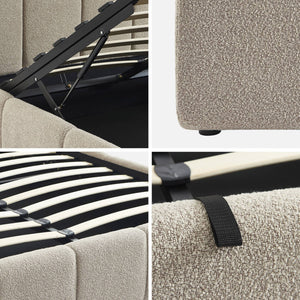 Letto box con rete a doghe e testiera 160 x 200 cm, bouclé , beige