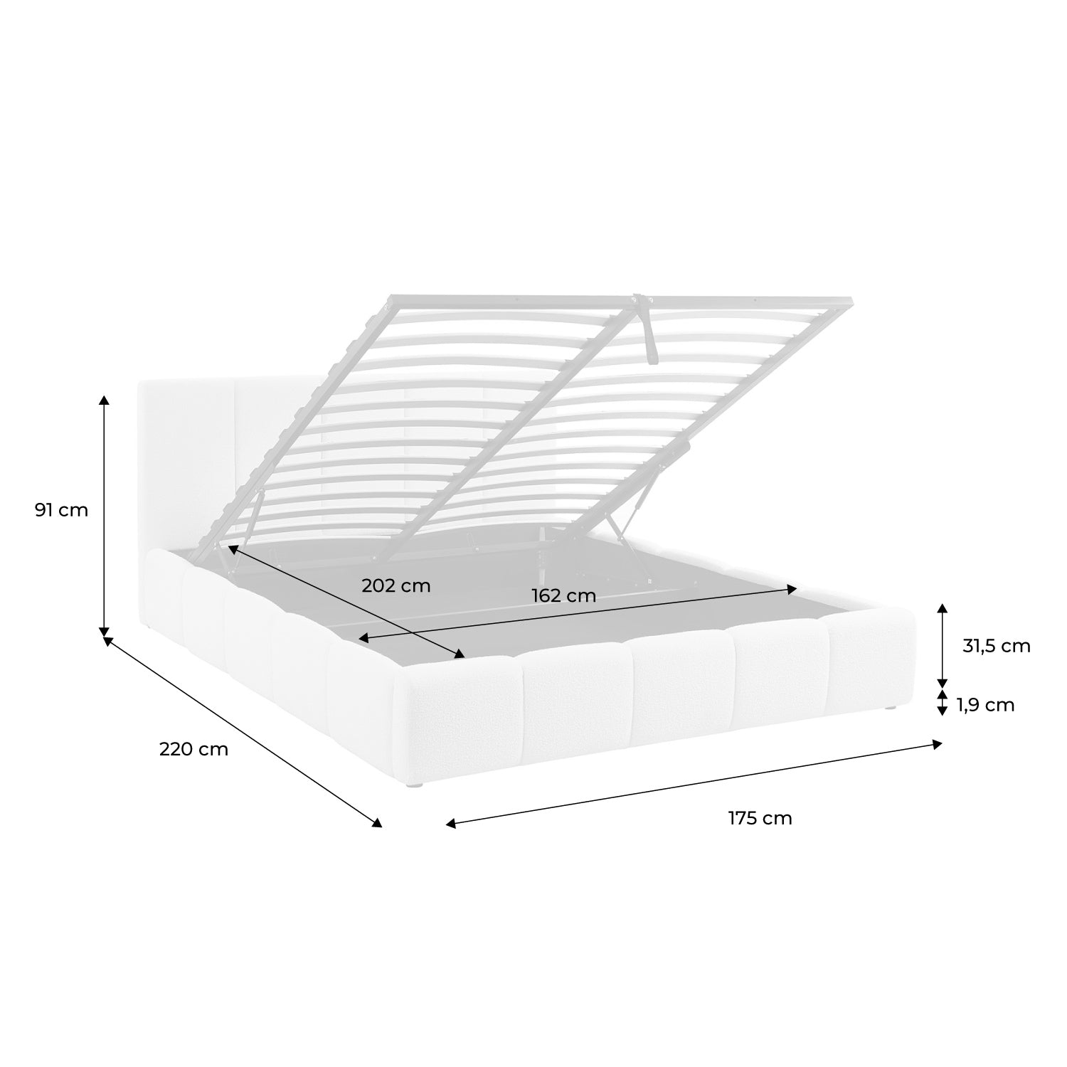 Letto box con rete a doghe e testiera 160 x 200 cm, bouclé , beige