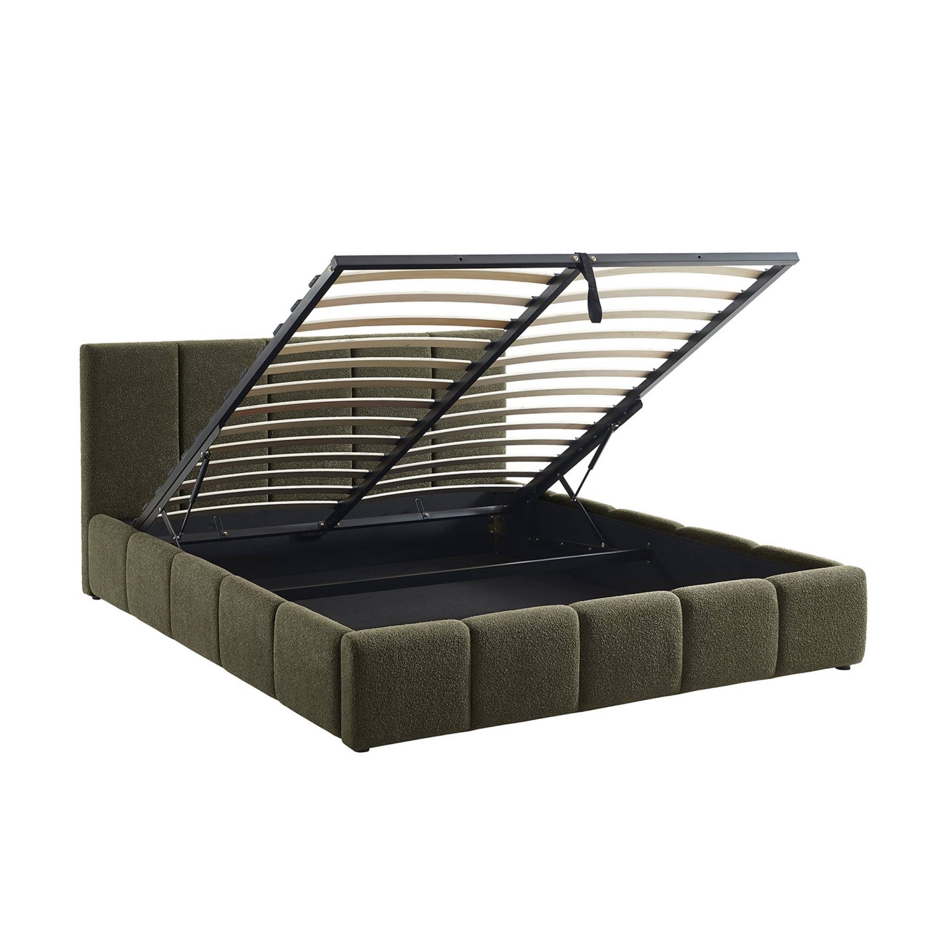 Letto box con rete a doghe e testiera 160 x 200 cm, bouclé , verde