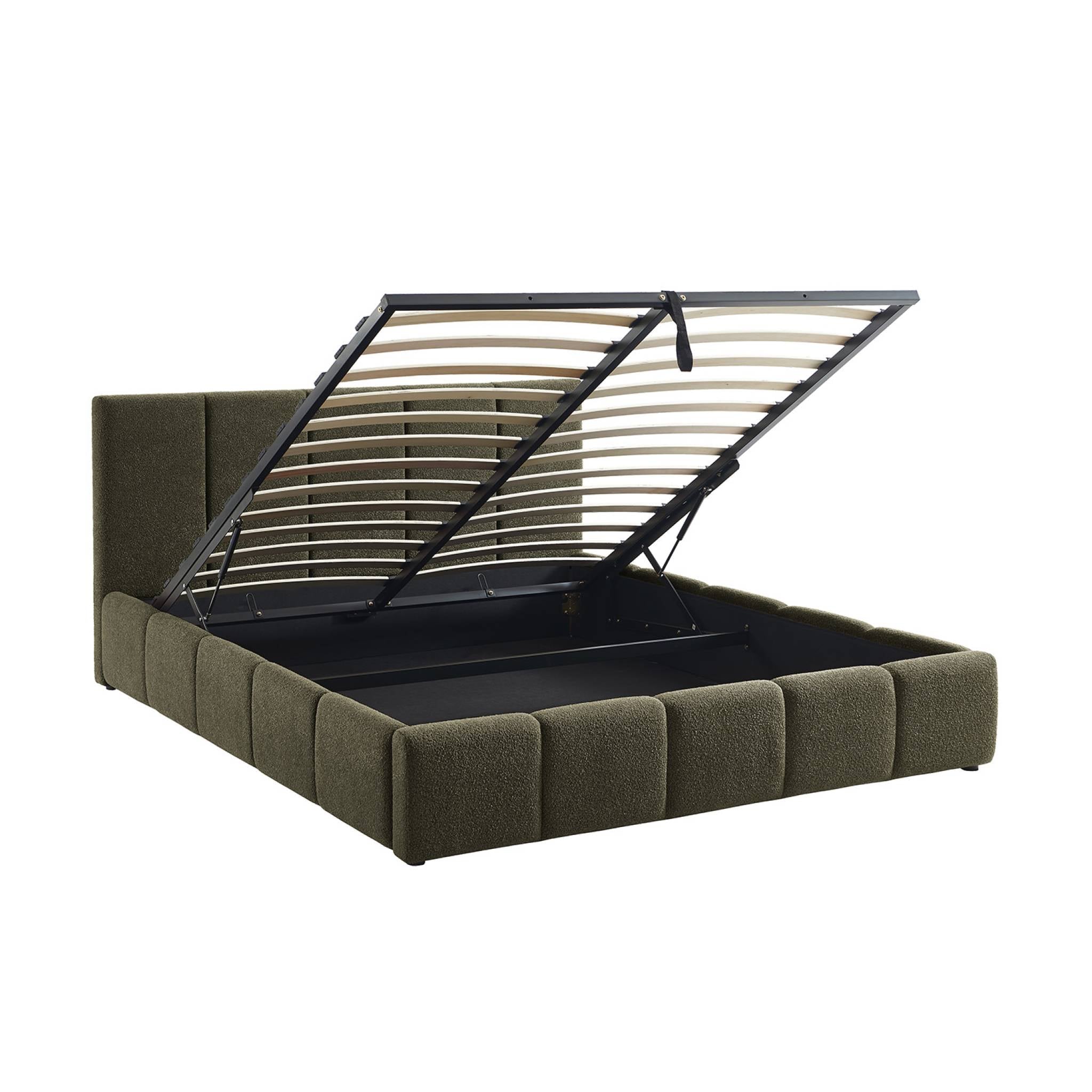 Letto box con rete a doghe e testiera 160 x 200 cm, bouclé , verde