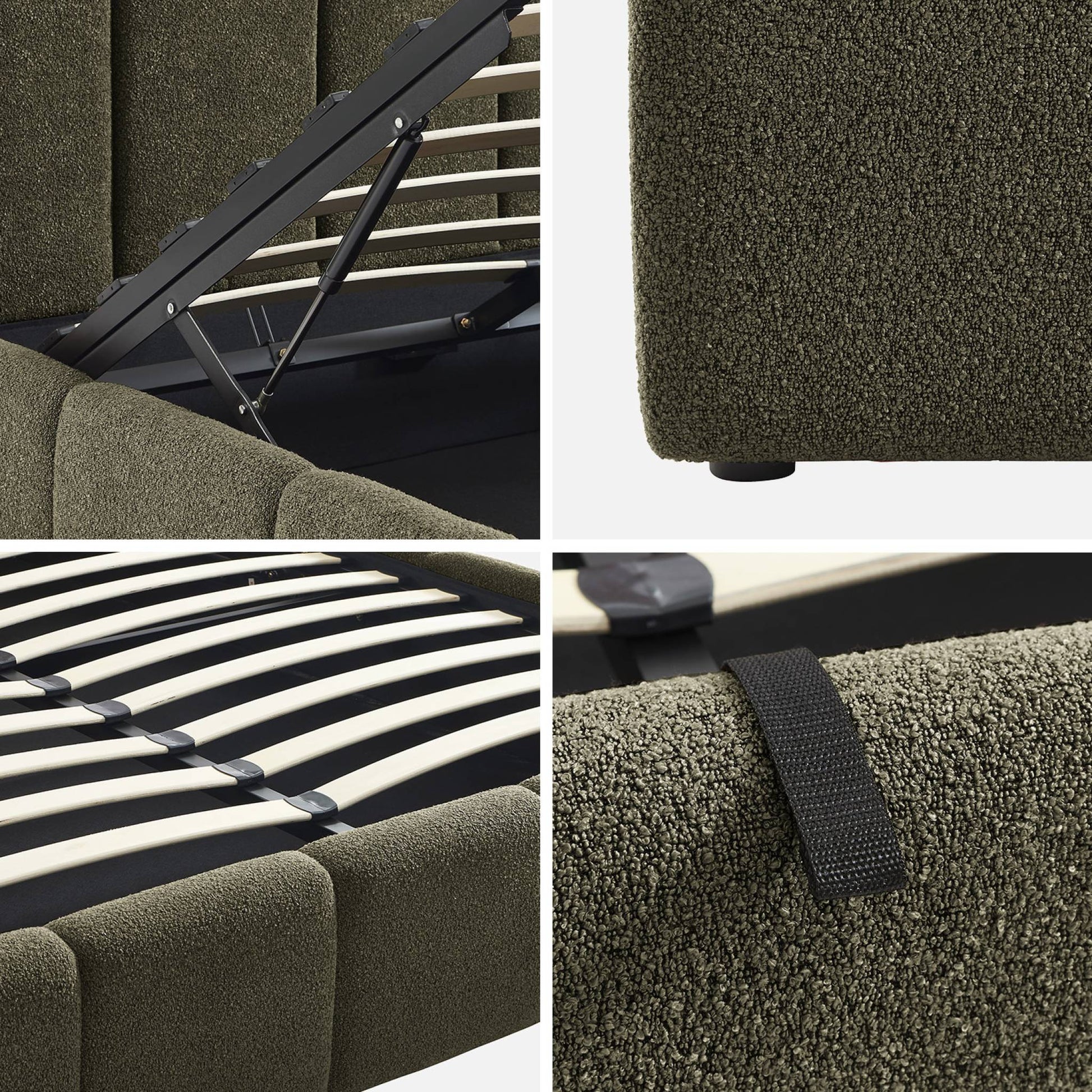 Letto box con rete a doghe e testiera 160 x 200 cm, bouclé , verde