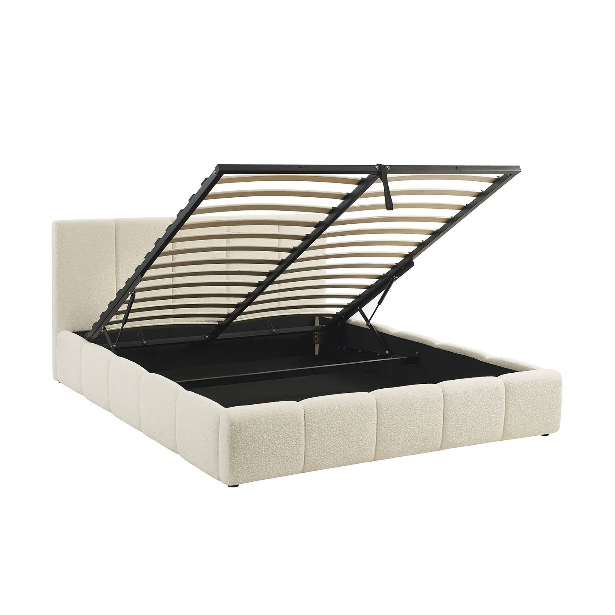 Letto box con rete a doghe e testiera 160 x 200 cm, bouclé , bianco