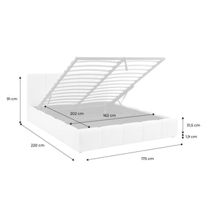 Letto box con rete a doghe e testiera 160 x 200 cm, bouclé , bianco