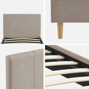 Struttura letto con rete a doghe e testiera 90cm, tessuto semplice,