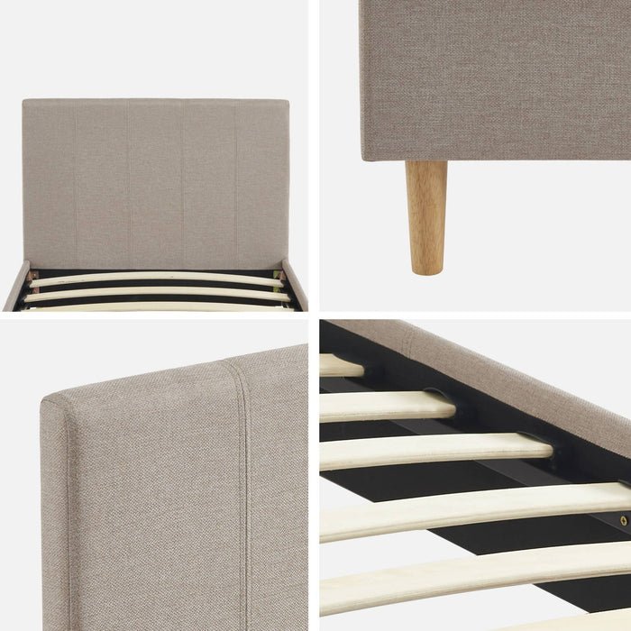 Struttura letto con rete a doghe e testiera 90cm, tessuto semplice,